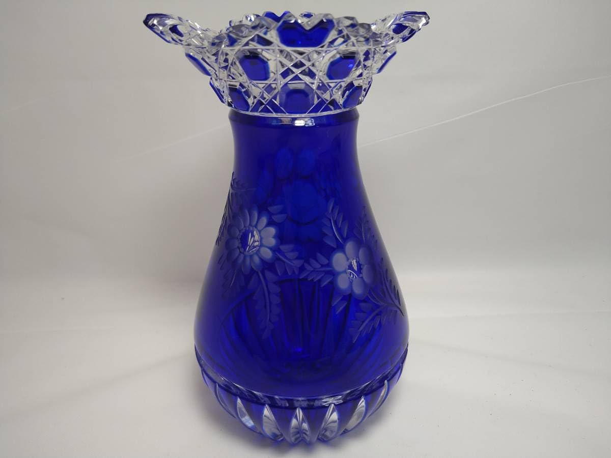 Amazon.co.jp: Meissen マイセン クリスタル 色付 花模様カット青色の